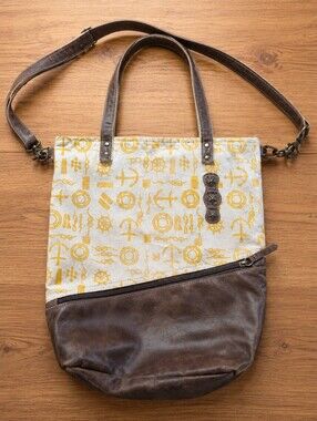 HOPOFLY Leather And Canvas Tote Bag.